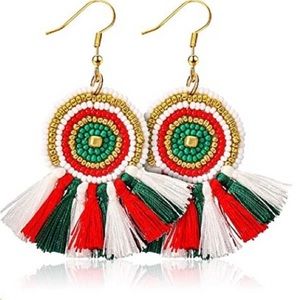 Handmade Bohemian Christmas Beaded Drop Down Tassel Earrings